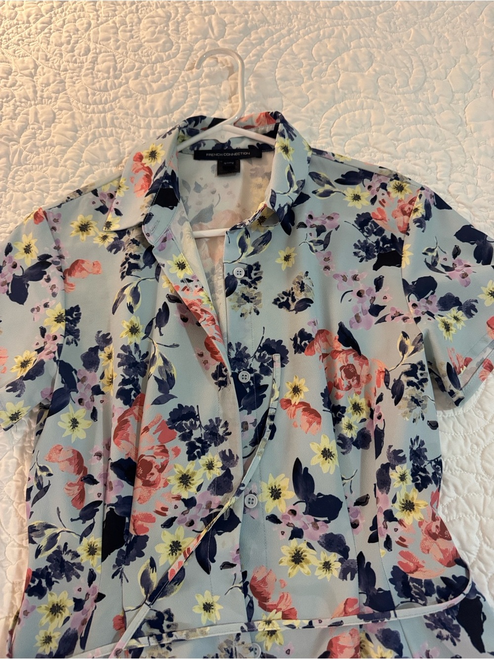 French Connection Light Blue Floral Short-Sleeve Button-Up Shirt